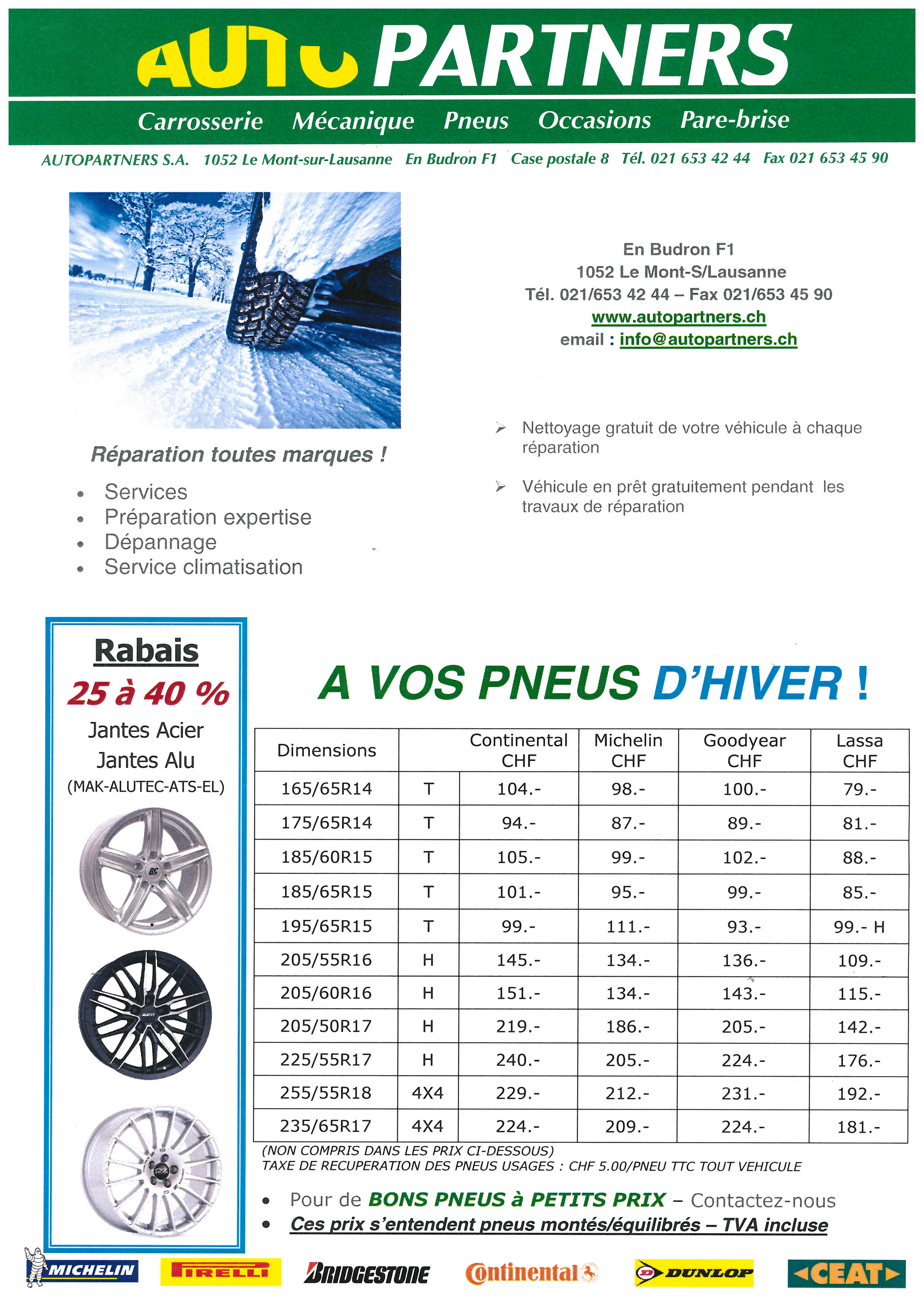 Autopartners SA pneus hiver 2015 Le Mont-sur-Lausanne